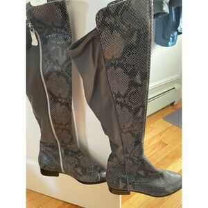 Michael Kors Boots Womens 6.5 M Zip Riding Boot Grey Snake Pattern Leather
